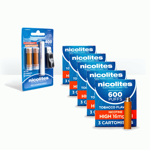 Nicolites Rechargeable Electronic Cigarette Starter Kit and Nicolites Refill Cartridges High Strength Tobacco Cartomisers Saver Pack
